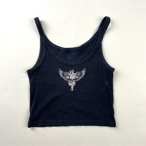 Brandy Melville dark grey Tank Top with Skull Graphic